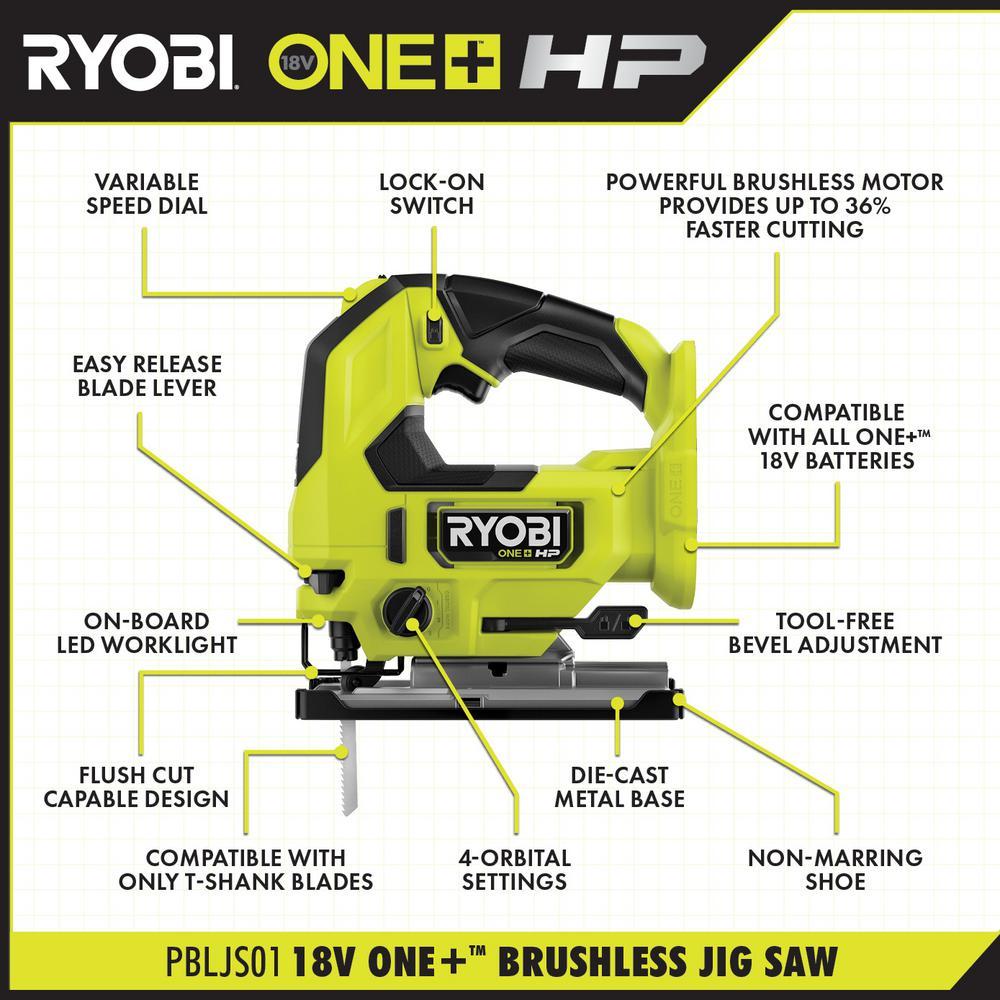 RYOBI 18V ONE+ HP Brushless Cordless Jig Saw, Tool Only