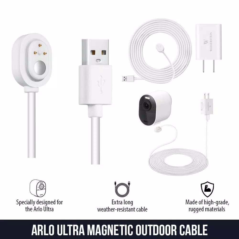 Wasserstein 25ft Magnetic Charging Cable & Quick Charge Adapter for Arlo Ultra 2, Pro 4, Pro 3 & Floodlight (2-Pack)