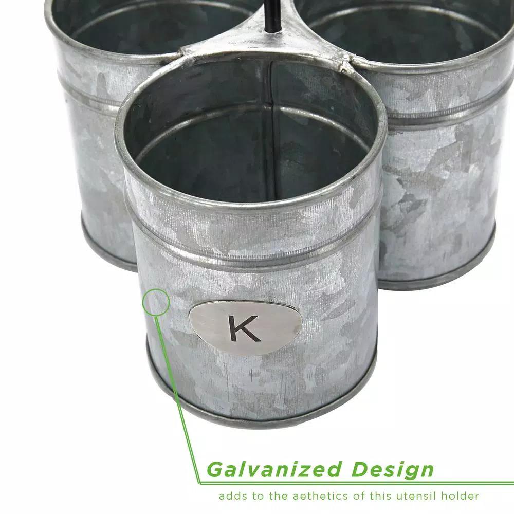 MIND READER 3-Section Silver Metal Utensil Caddy & Silverware Organizer