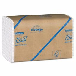 Scott Essential 100% Recycled Multi-Fold White Paper Towels, 250 Sheets per Pack, 16 Packs per Carton thumbnail 1