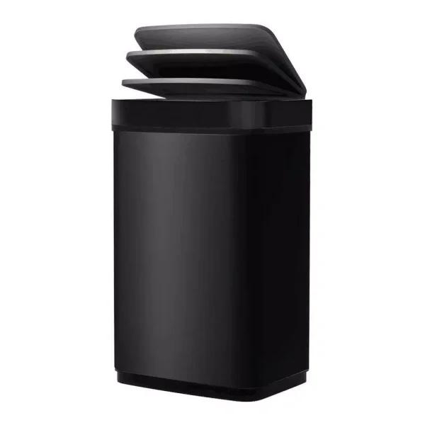 Boyel Living 13 Gallon Stainless Steel Sensor Trash Can - Touch-Free Rectangular Kitchen Bin with Black Lid