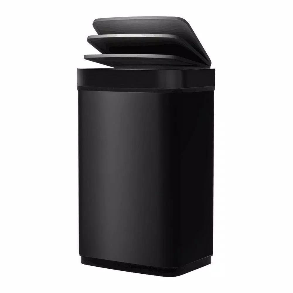 Boyel Living 13 Gallon Stainless Steel Sensor Trash Can - Touch-Free Rectangular Kitchen Bin with Black Lid