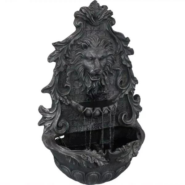 Sunnydaze Decor 30 in. Stoic Courage Lion Head Solar Wall Fountain with Battery Backup