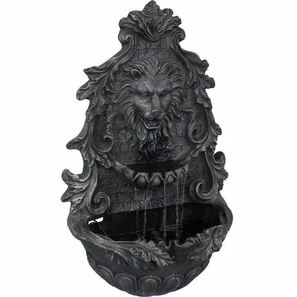Sunnydaze Decor 30 in. Stoic Courage Lion Head Solar Wall Fountain with Battery Backup