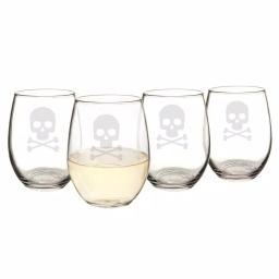 Cathy's Concepts Skull & Crossbones 21 oz. Stemless Wine Glasses, Set of 4, Clear Glass thumbnail 4