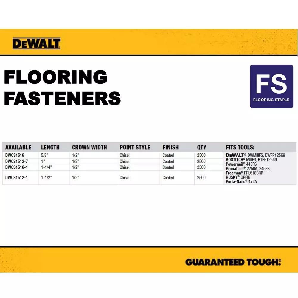 DEWALT 15.5 Gauge Coated Steel Hardwood Flooring Staples, 2 in. Leg x 1/2 in. Crown (7,728 Count)
