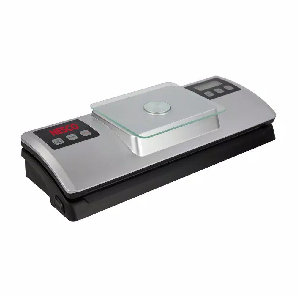 Nesco 2-in-1 Vacuum Sealer with Integrated Digital Scale and Bag Cutter, Silver