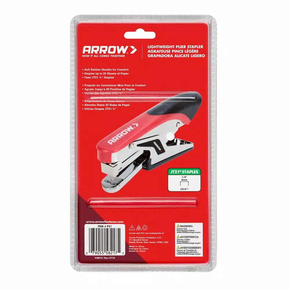 Arrow P21 Lightweight Plier Stapler with Soft Rubber Handle