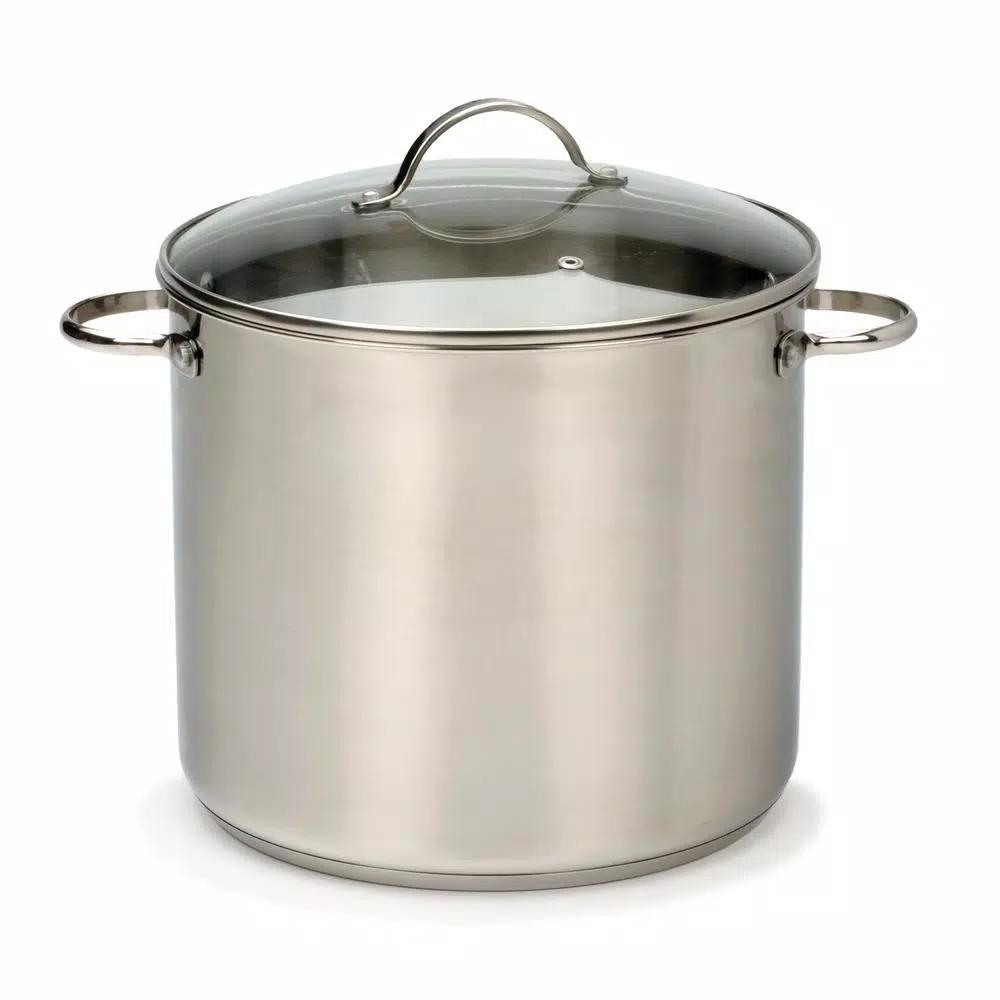 RSVP International Endurance 12 Qt. Stainless Steel Stock Pot with Glass Lid, Induction Compatible