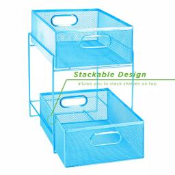 MIND READER 2-Tier Metal Mesh Utensil Caddy & Flatware Organizer, Blue thumbnail 4