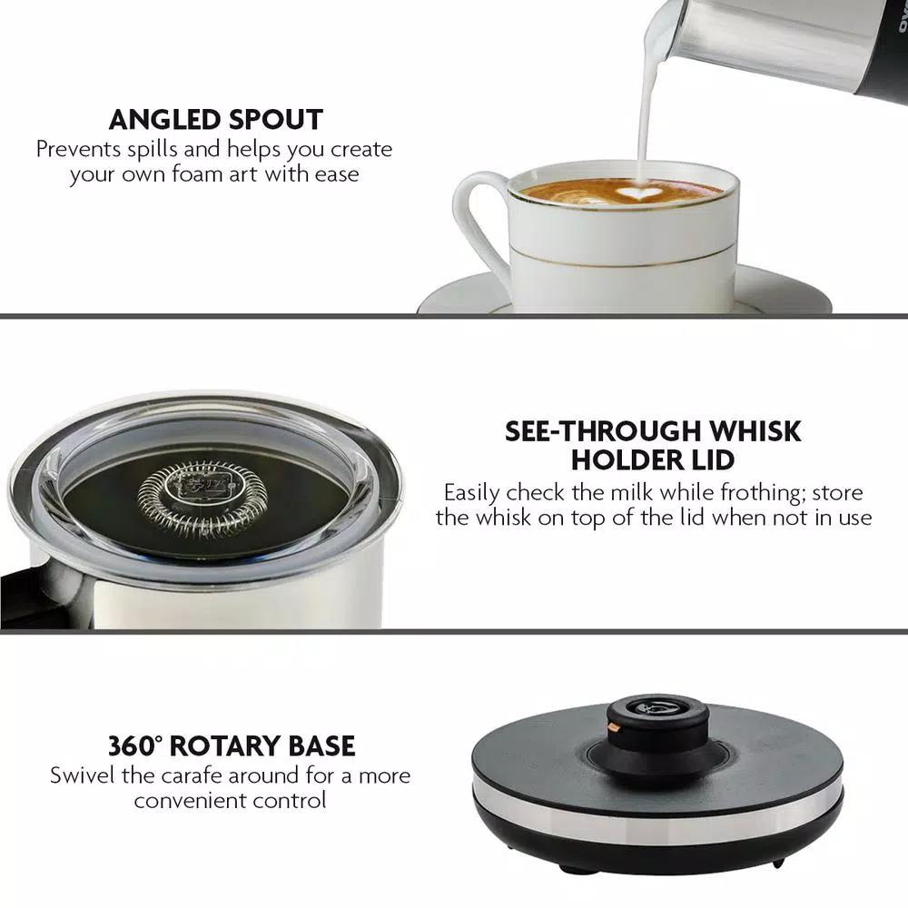 Ovente FR1208 3-in-1 Electric Milk Frother & Heater, Black Stainless Steel, 8.1 oz