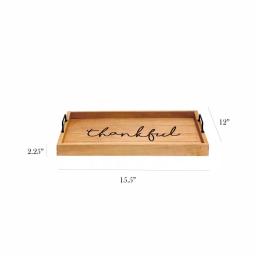 Elegant Designs Natural Wood Decorative Serving Tray with Black Metal Handles - Thankful Farmhouse Style thumbnail 3