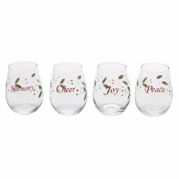 Pfaltzgraff Winterberry 20 oz. Stemless Wine Glasses, Set of 4 with Holiday Sentiments thumbnail 1