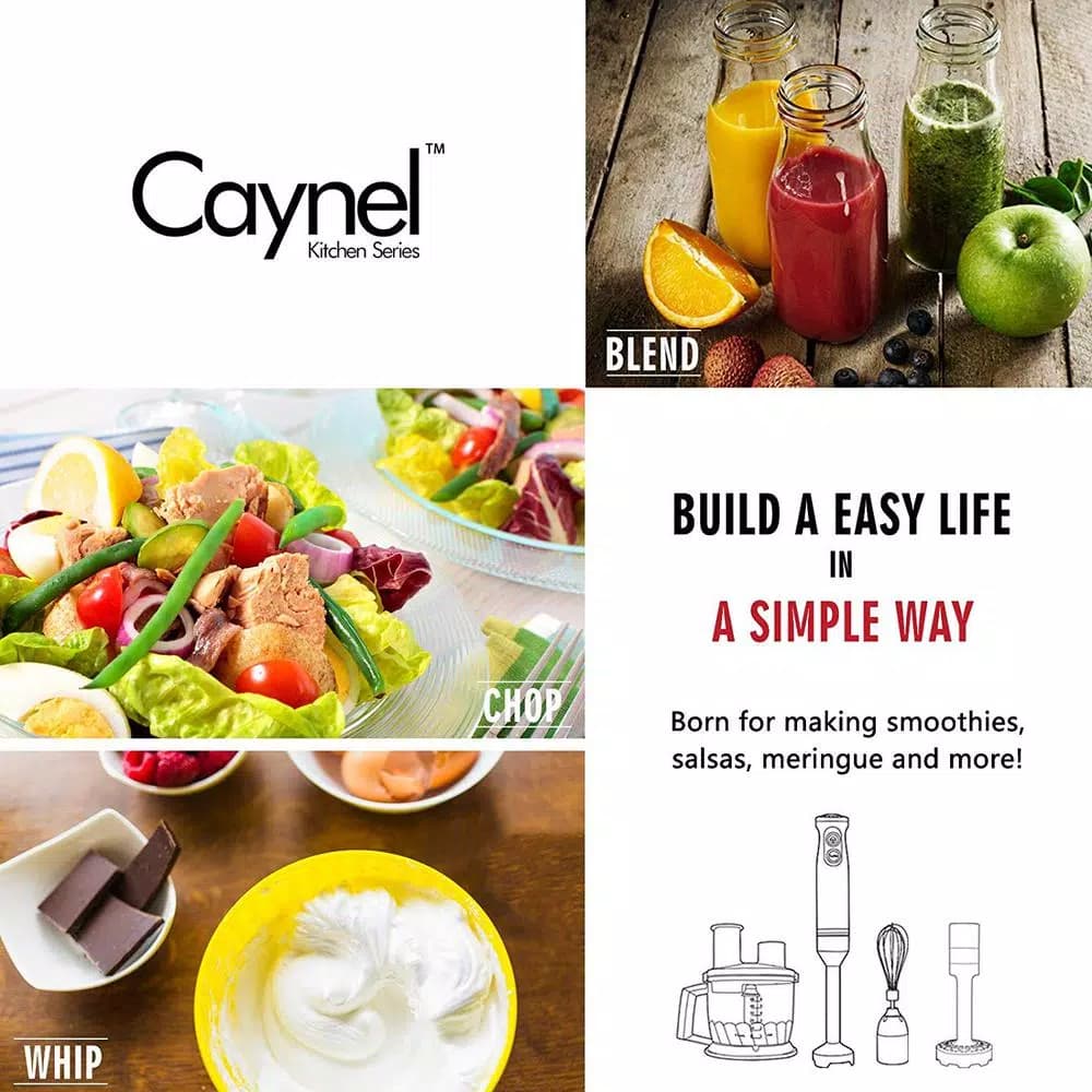 Boyel Living 6-in-1 Black Stainless Steel 500W Immersion Hand Blender Set with 8-Speed Control