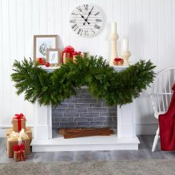 Nearly Natural 6 ft. Pre-Lit Christmas Pine Extra Wide Artificial Garland with 100 Multi-Colored LED Lights thumbnail 4