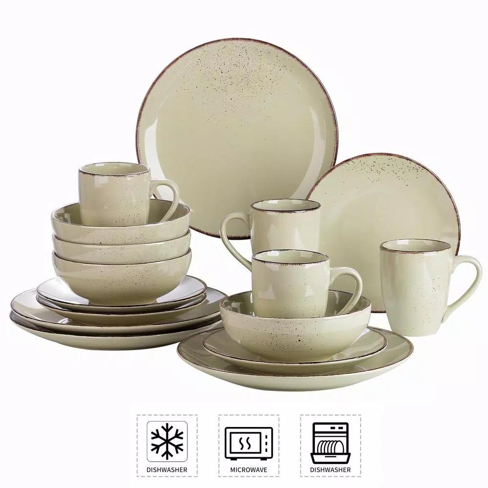 Vancasso 16-Piece Vintage Beige Porcelain Dinnerware Set - Service for 4