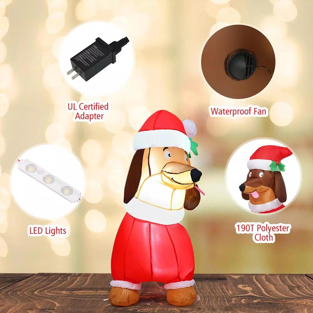 Costway 5 ft. Christmas Inflatable Dog with LED Lights and Waterproof Fan