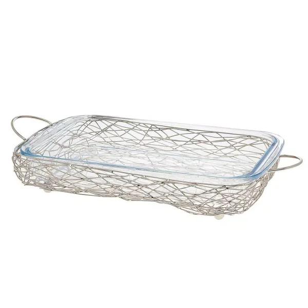 Godinger Nest Rectangular Stainless Steel Baker with Glass Insert Liner
