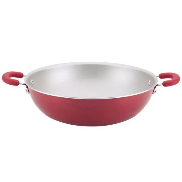 Rachael Ray Create Delicious 14.25-Inch Aluminum Nonstick Wok, Red Shimmer