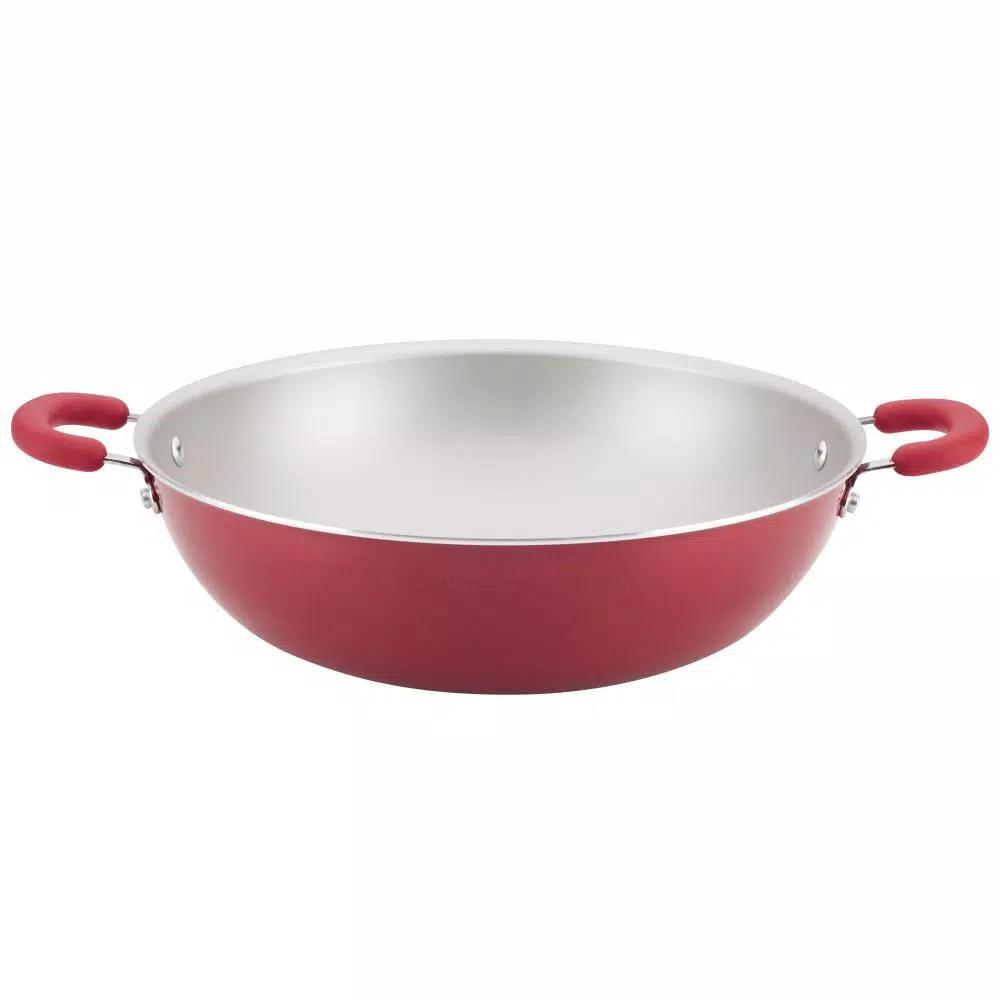 Rachael Ray Create Delicious 14.25-Inch Aluminum Nonstick Wok, Red Shimmer
