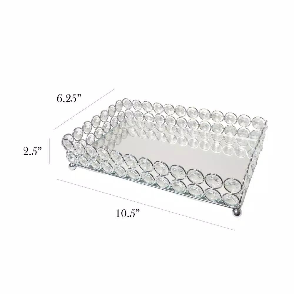 Elegant Designs 10.5 in. Chrome Ellipse Crystal Decorative Mirrored Jewelry and Makeup Vanity Organizer Tray