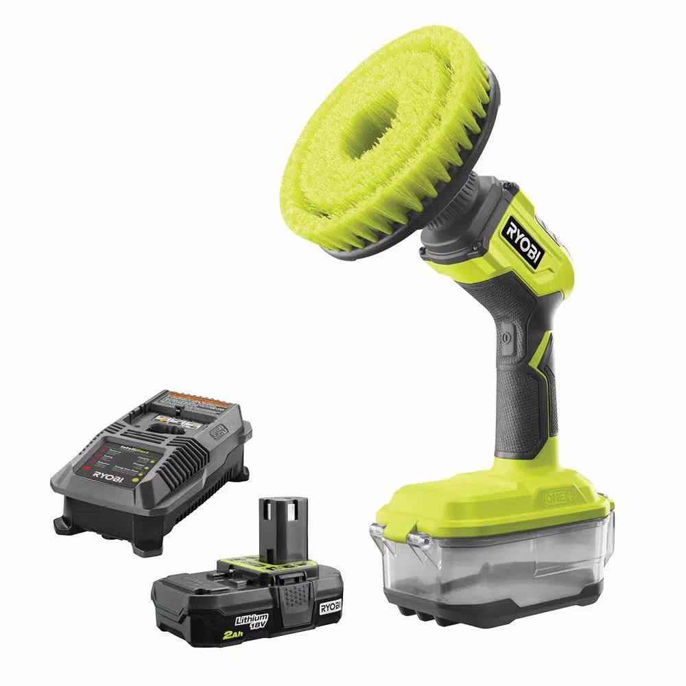 RYOBI 18V ONE+ Compact Power Scrubber Kit with 2.0 Ah Battery and Charger
