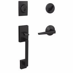 Schlage Custom Century Matte Black Single Cylinder Handleset with Eller Lever and Kinsley Trim thumbnail 1