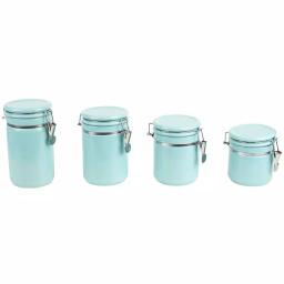 Home Basics 4-Piece Ceramic Kitchen Canister Set with Wooden Spoons - Turquoise thumbnail 2