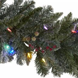 Nearly Natural 6 ft. Pre-Lit Flocked Artificial Christmas Pine Garland with 50 Multi-Colored LED Lights and Berries thumbnail 3
