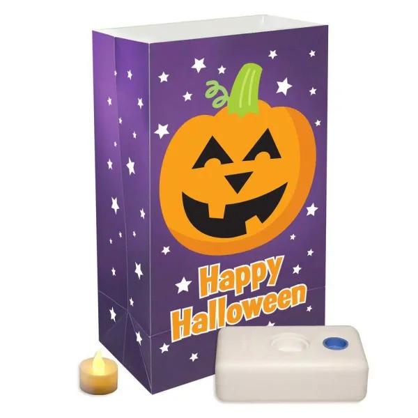LUMABASE 12-Piece Battery Operated Pumpkin Luminaria Kit - Flameless LED Path Lights