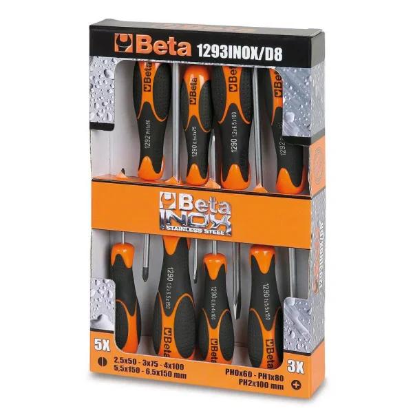 Beta 1293INOX/D8 Stainless Steel Screwdriver Set, 8-Piece Phillips and Slotted