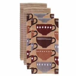 RITZ T-fal Coffee Print and Solid Cotton Kitchen Dish Towel Set, 4-Pack thumbnail 1