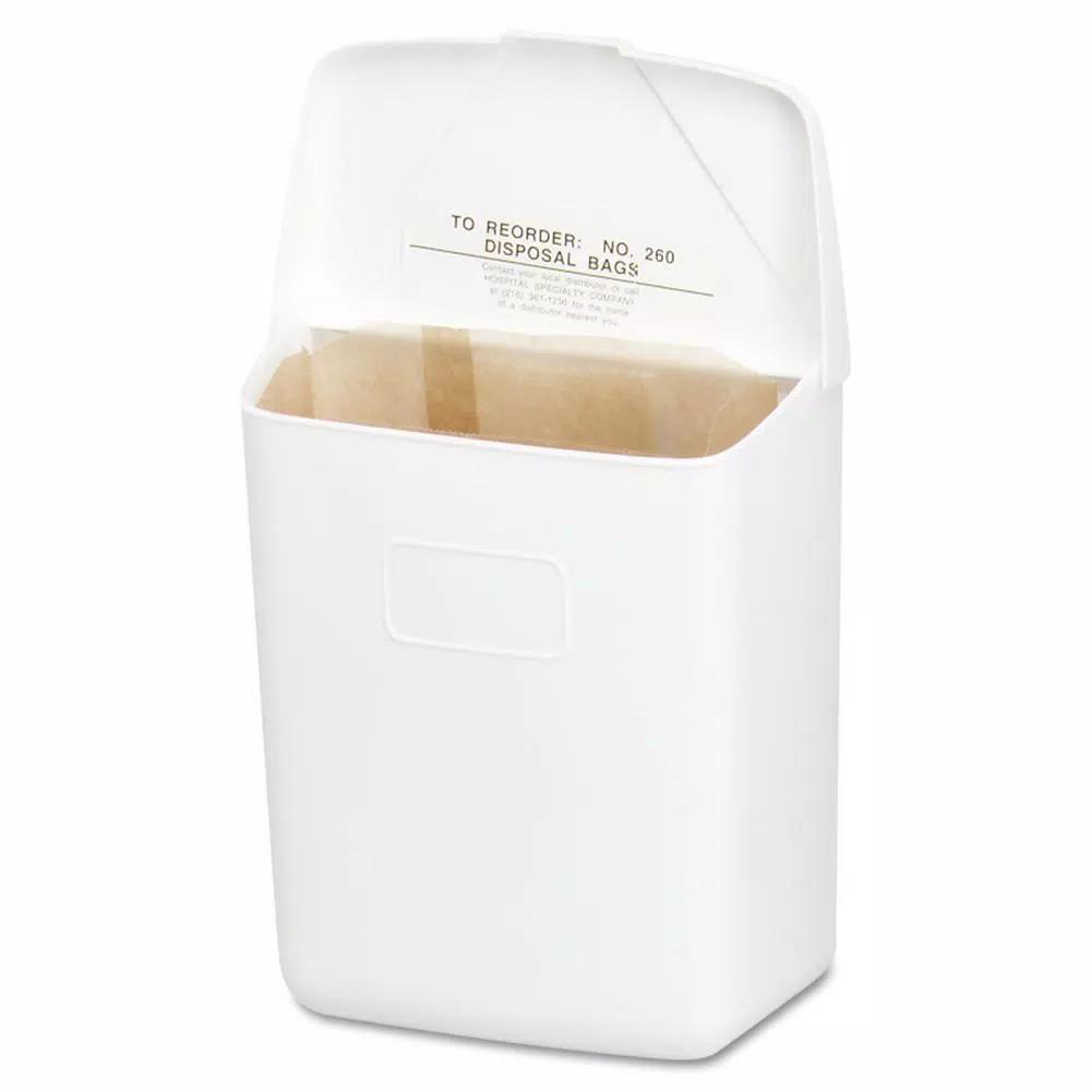 HOSPECO Wall Mount Sanitary Napkin Receptacle, White ABS Plastic, 1 Gallon
