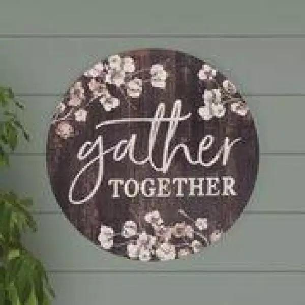 P Graham Dunn Gather Together Oversized Brown Washed Wood Wall Decor - Rustic Barrel Lid Style