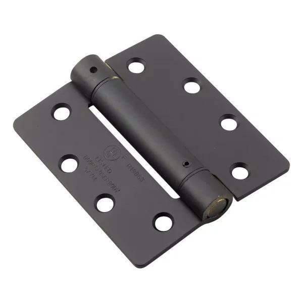 Onward 4 in. x 4.5 in. Adjustable Spring Butt Hinge, Black Steel, Full Mortise