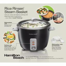 Hamilton Beach 16-Cup Rice Cooker and Steamer, Black thumbnail 4