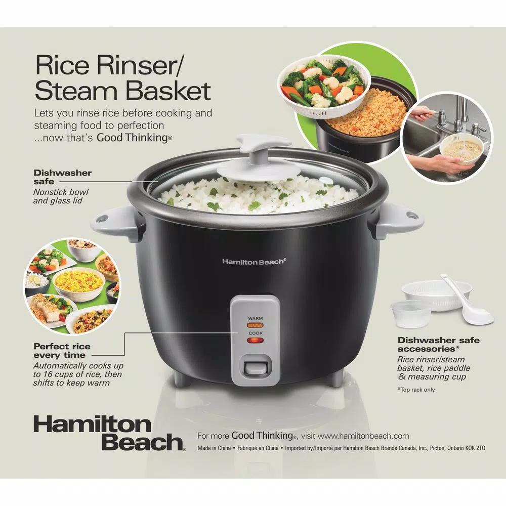 Hamilton Beach 16-Cup Rice Cooker and Steamer, Black