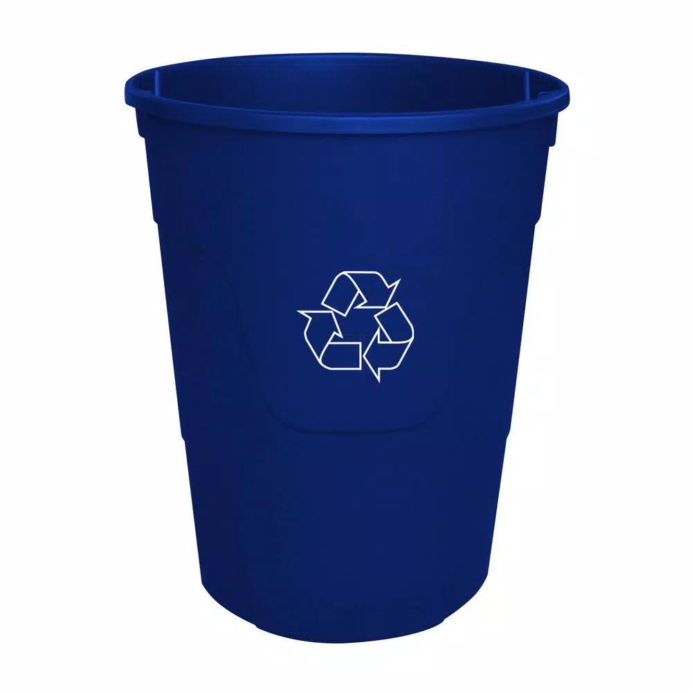 HDX Otto 32 Gal. Blue Round Plastic Recycling Bin with Lid and Recycling Logo