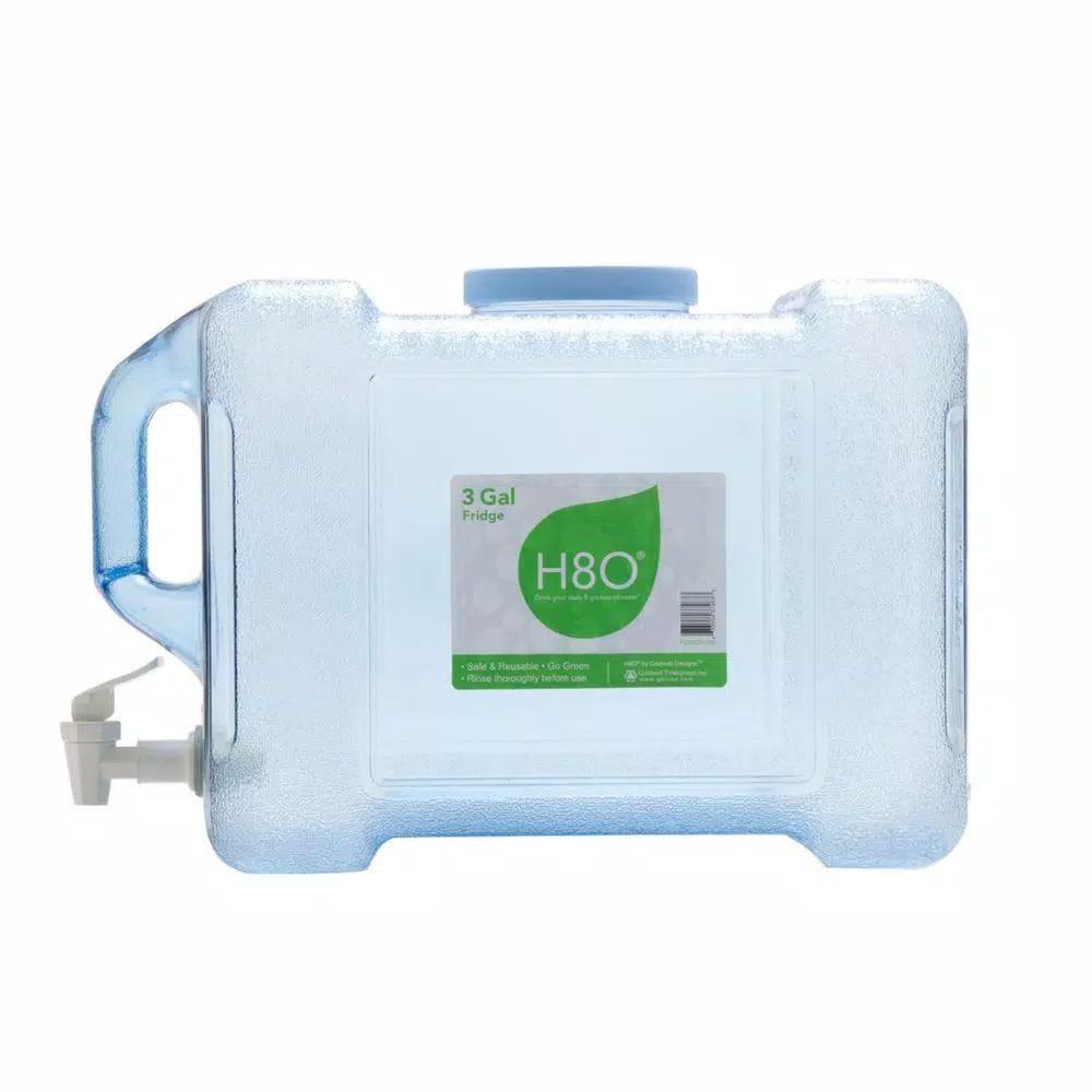 ORE International H8O 3 Gallon Beverage Dispenser with Handle and Faucet, Clear Plastic Fridge Water Bottle