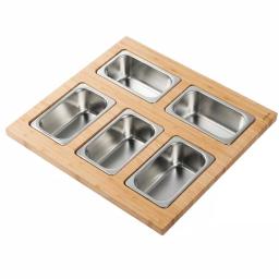 KRAUS Workstation Kitchen Sink Accessory Set with Bamboo Serving Board and 5 Stainless Steel Prep Bowls thumbnail 2
