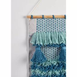 LR Home Coast Gray & Teal Fringed Tufted Cotton Wall Tapestry - Bohemian Coastal Wall Hanging thumbnail 5