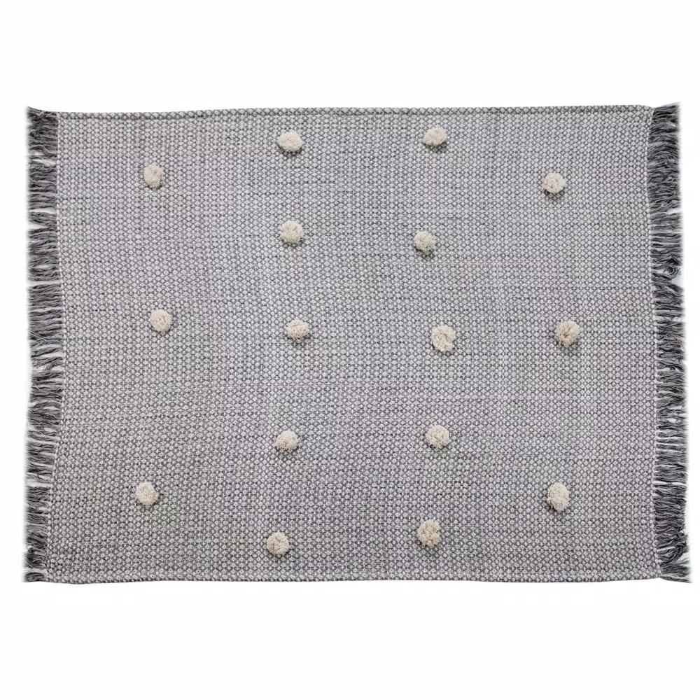 LR Resources Grayscale Buds Black Melange Cotton Decorative Throw Blanket with Tassels