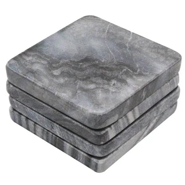 Unbranded Jodhpuri 4-Piece Gray Marble Coaster Set - Natural Stone Coasters for Home Decor