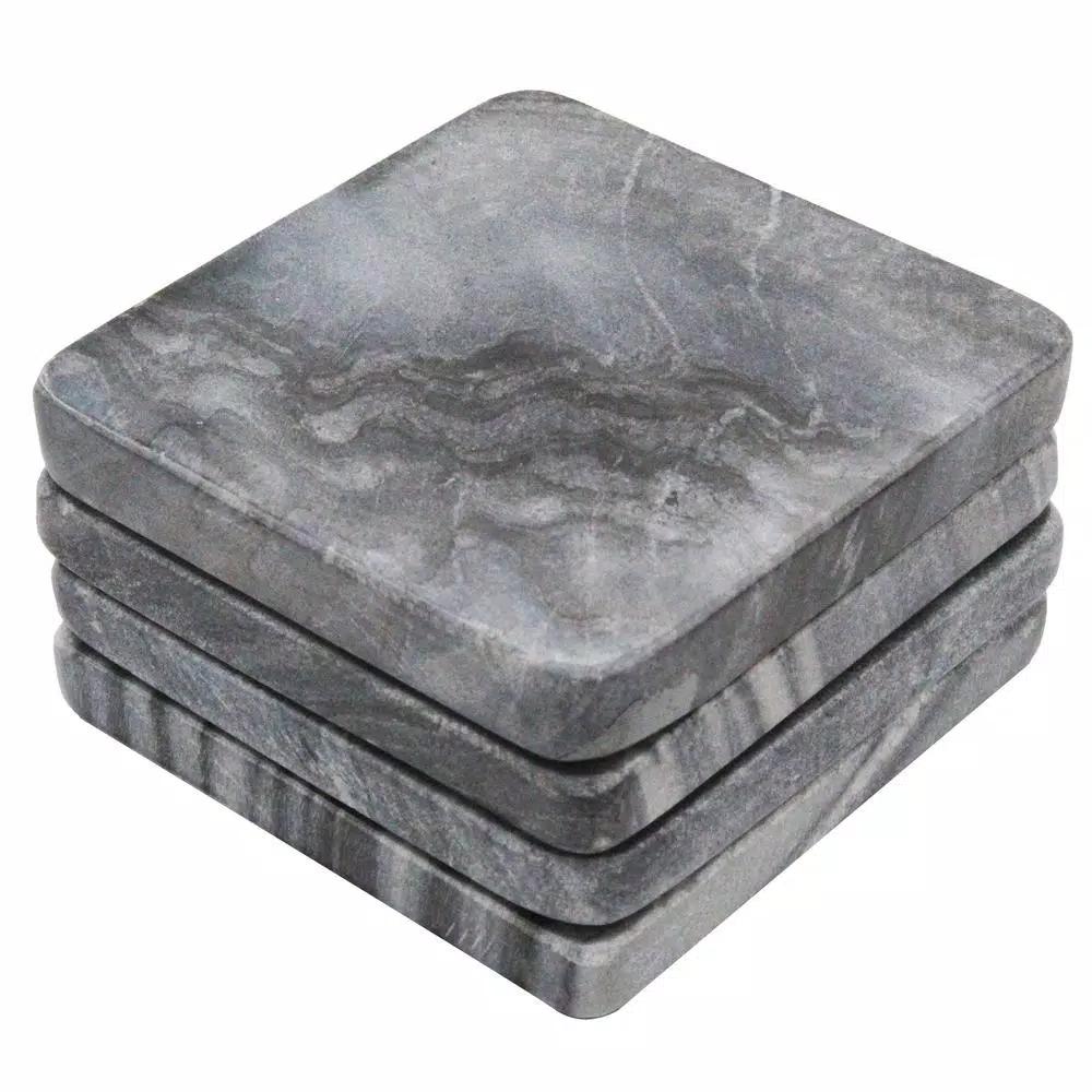 Unbranded Jodhpuri 4-Piece Gray Marble Coaster Set - Natural Stone Coasters for Home Decor