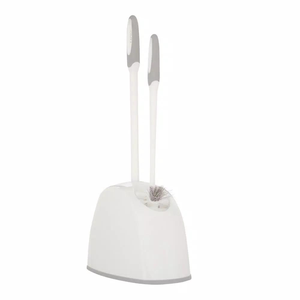 HDX Toilet Brush and Plunger Set with Storage Caddy - Antimicrobial Polypropylene Bristles