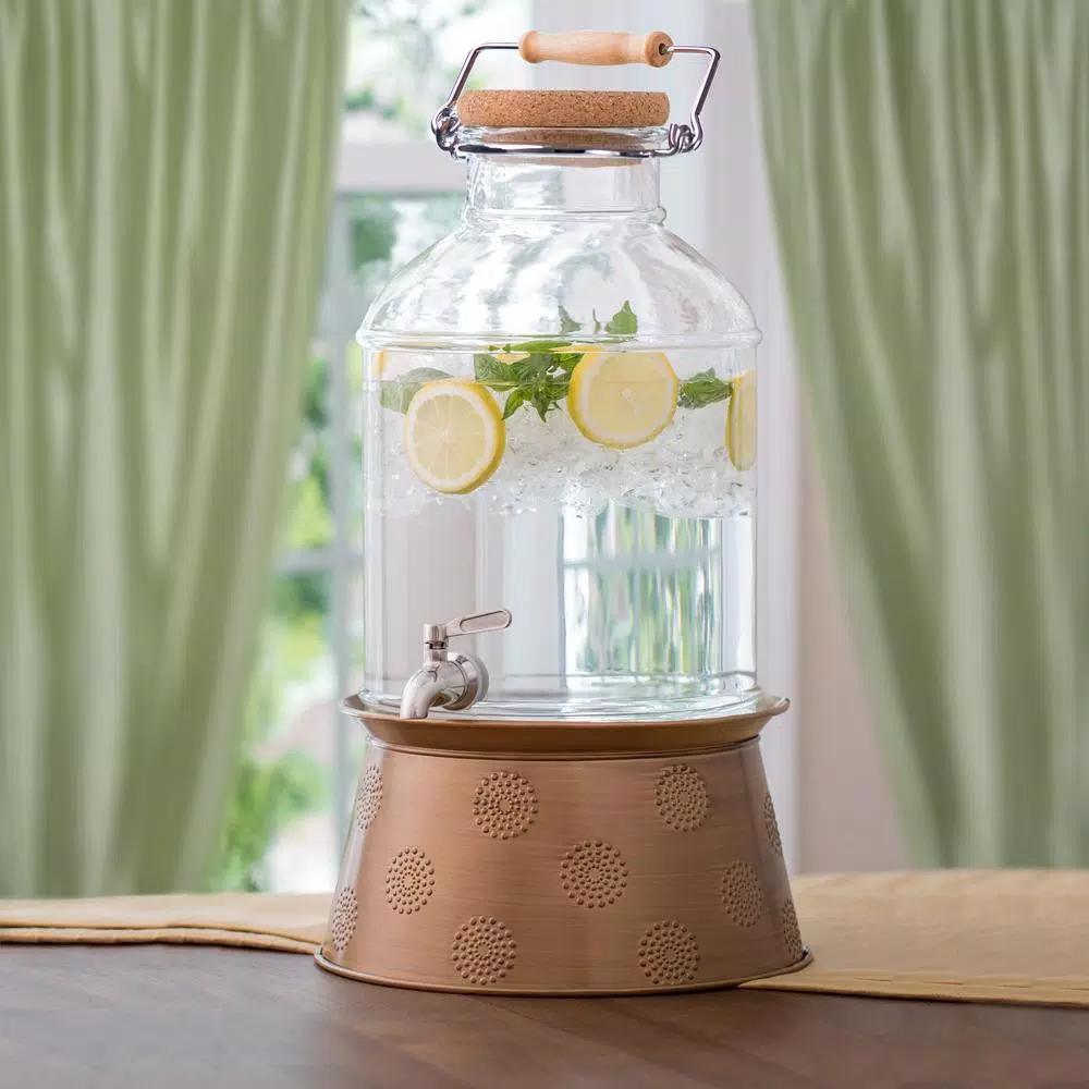 Artland Corona 3 Gal. Glass Beverage Dispenser with Bronze Sunburst Base