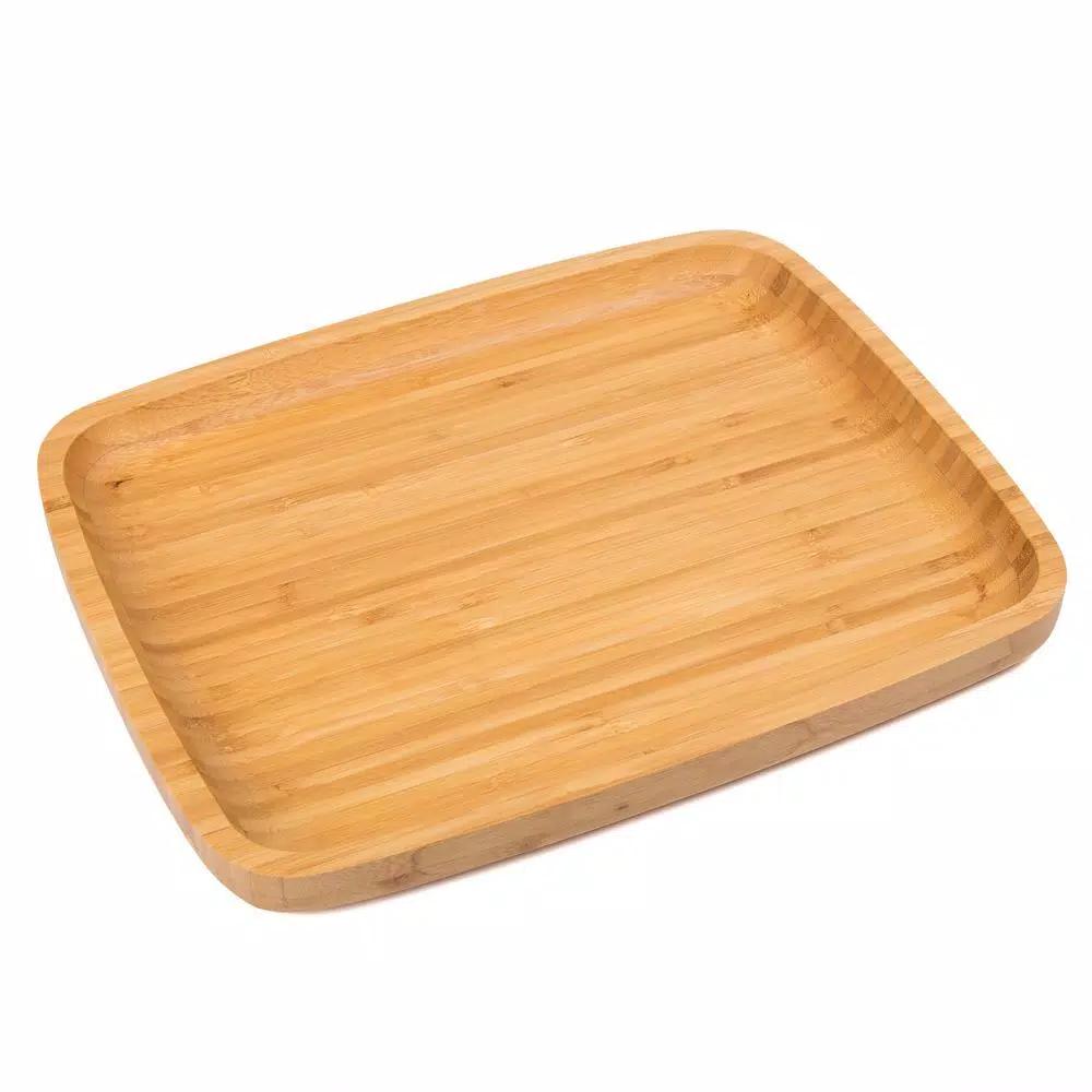 Creative Home Natural Bamboo Rectangular Serving Tray, 11 x 14 inch Coffee Tea & Dessert Platter