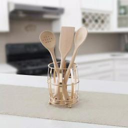 Home Basics Lyon Rose Gold Steel Cutlery Holder with Mesh Bottom and Non-Skid Feet thumbnail 3