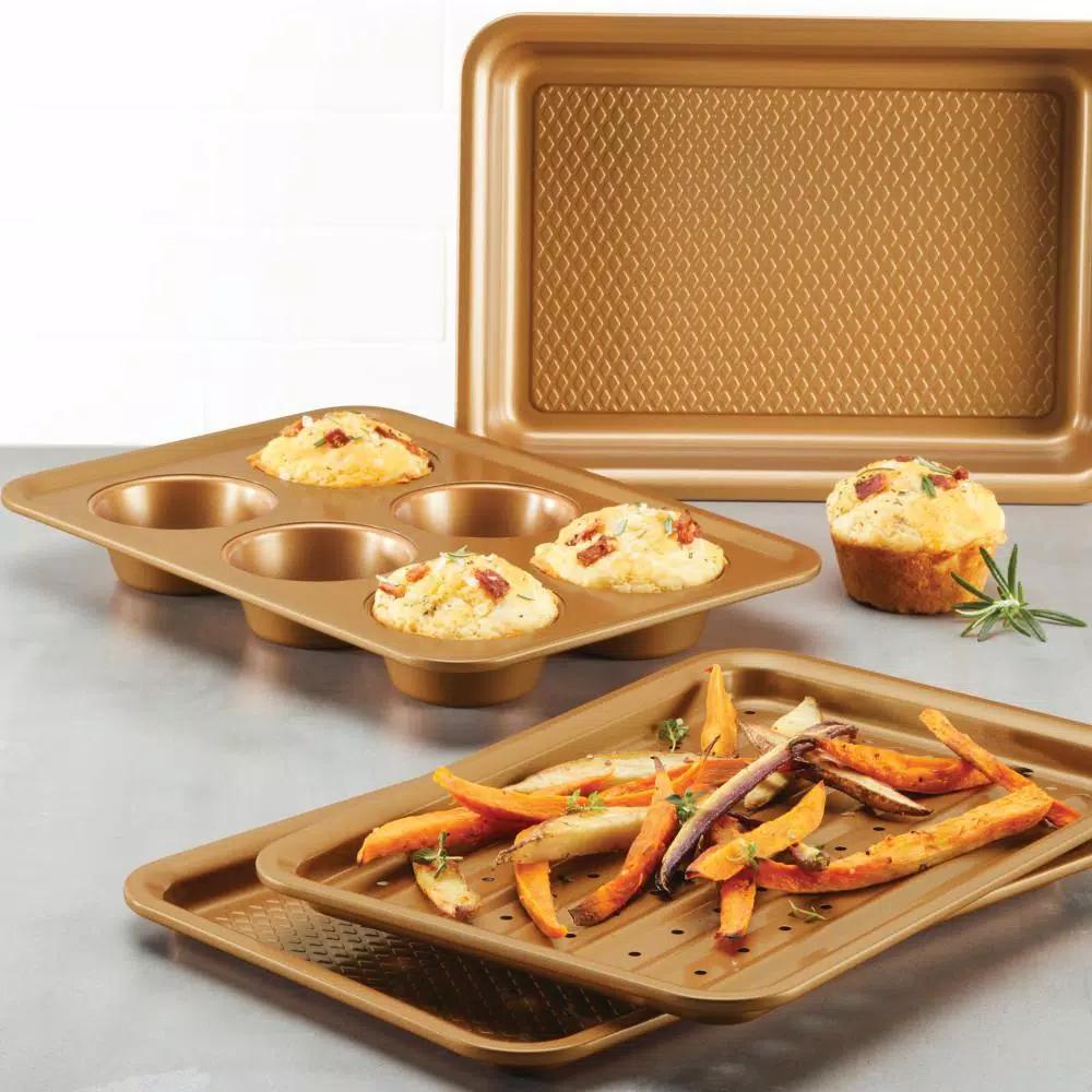 Ayesha Curry 4-Piece Toaster Oven Bakeware Set, Copper Nonstick Steel
