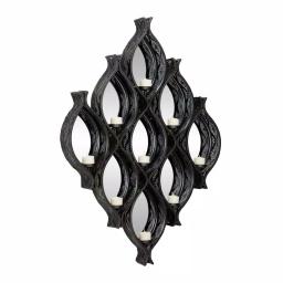 LITTON LANE Eclectic Large Black Diamond Mesh Metal Wall Sconce with Mirror Inlays thumbnail 3